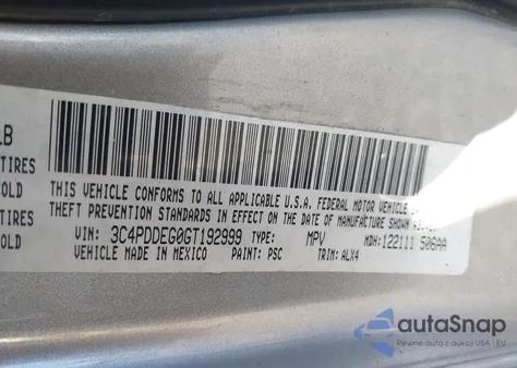 2016 Dodge Journey R/T z USA, uszkodzony, nr VIN 3C4PDDEG0GT192999